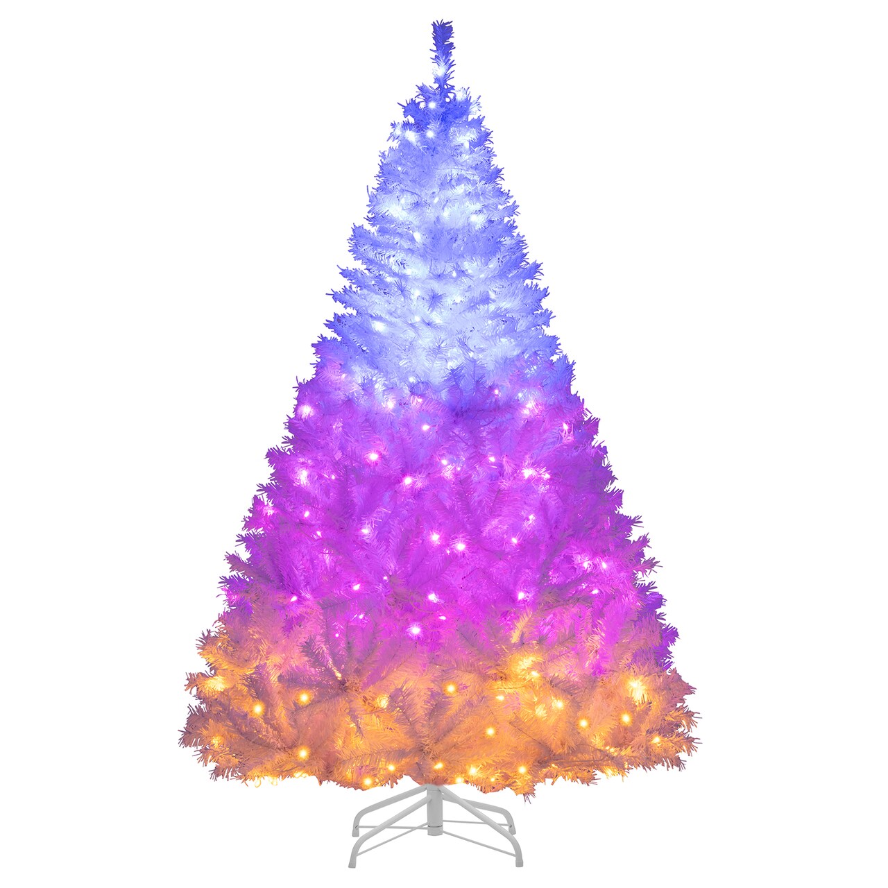 7 Feet Artificial Christmas Tree Hinged Pre-Lit Xmas Tree with 11 Lighting Modes